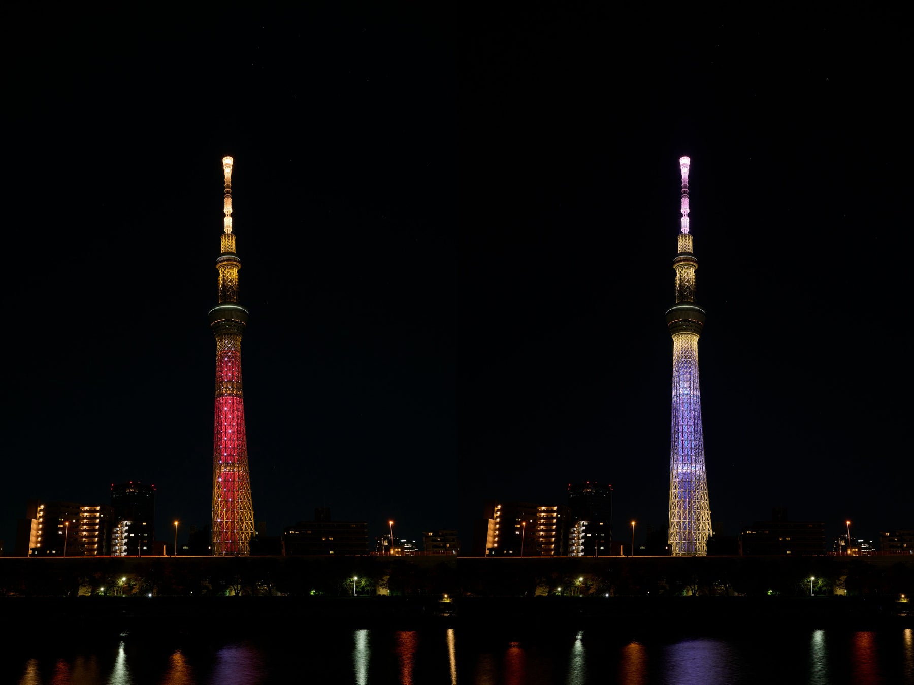 SEVENTEEN THE CITY TOKYO SKYTREE(R) イベント詳細が決定！のサブ画像10_「BE THE SUN」をテーマにした オレンジ(左)から公式カラーRose Quartz＆Serenity(右)に変化する 特別ライティング　©TOKYO-SKYTREE  