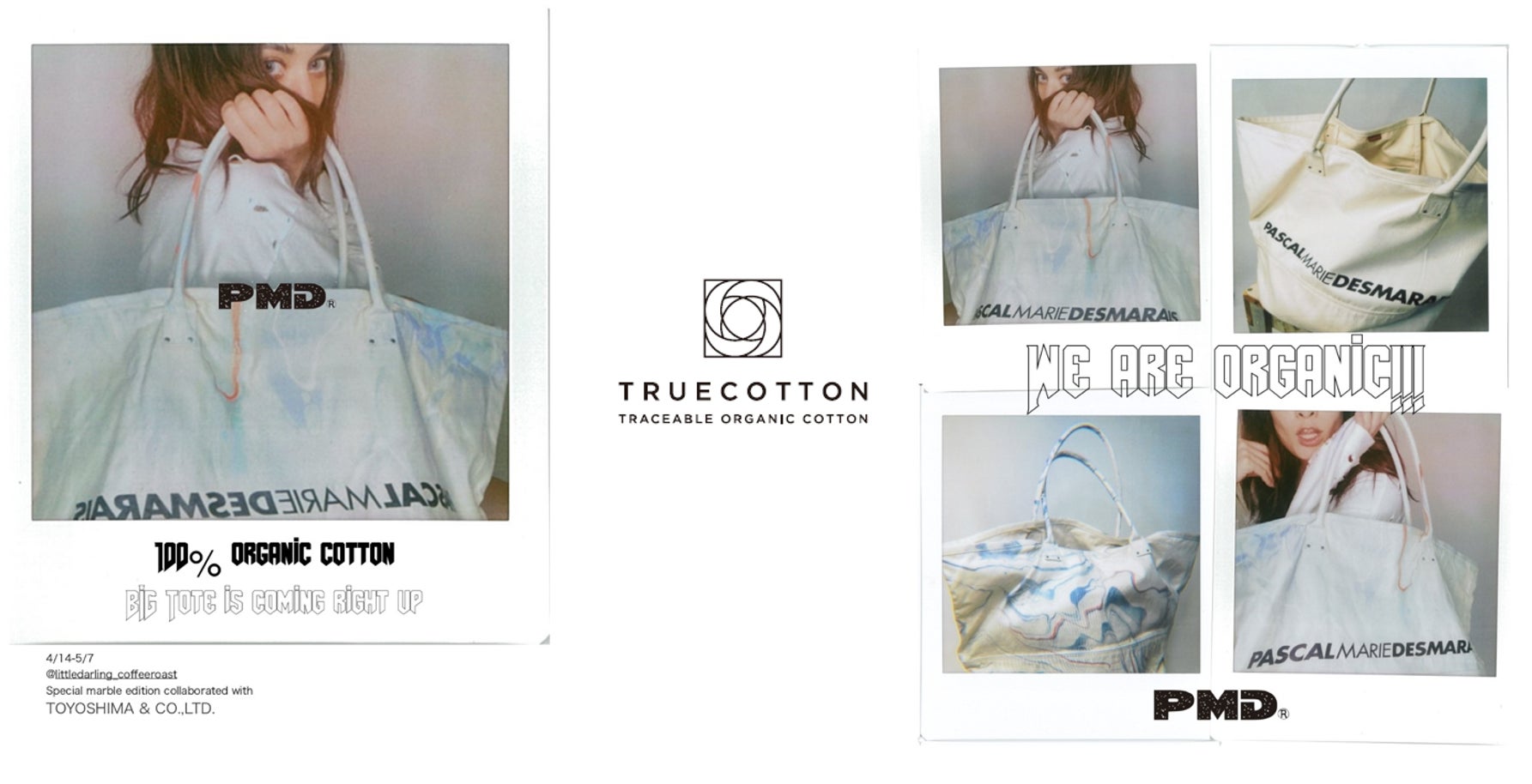 モデル・デザイナーのマリエさんが展開するブランド「PASCAL MARIE DESMARAIS」が「TRUECOTTON」を採用　トレーサブルオーガニックコットン100%のトートバッグを期間限定販売のサブ画像1