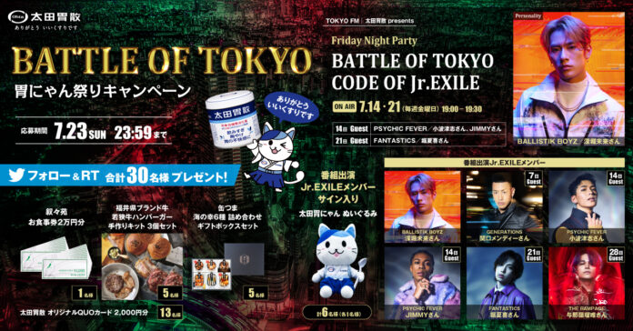 BATTLE OF TOKYO 胃にゃん祭りキャンペーン　太田胃にゃん公式TwitterにてTOKYO FMとのコラボ企画を実施！！のメイン画像