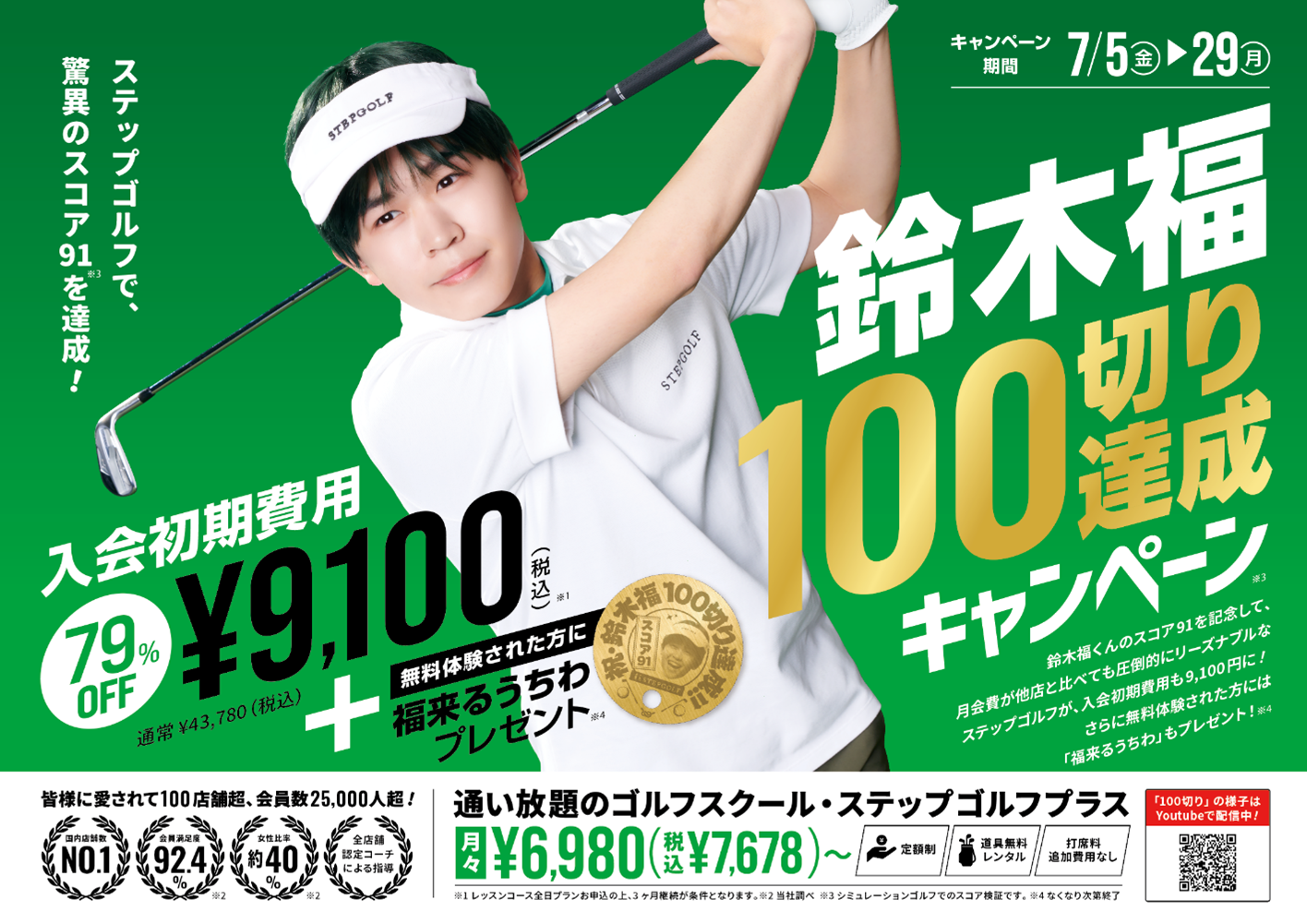 インドアゴルフスクール「ステップゴルフ」で挑戦した1年鈴木福くん　スコア91で100切り達成を発表！達成記念のキャンペーン7月5日から開始のサブ画像3