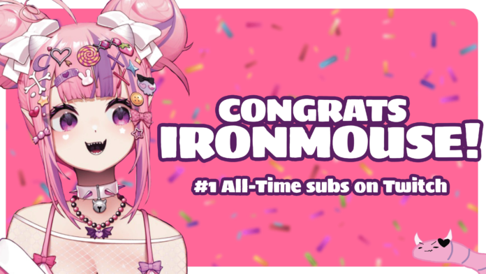 米VTuber事務所「VShojo」所属、「Ironmouse (アイアンマウス)」が2024年9月2日から開始したサバソン中にサブスク数世界一位を達成。サバソン中の配信収益の半分を寄付。のメイン画像