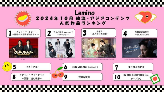 10月のLemino韓流・アジア人気ランキング発表！！第1位は人気急上昇「グッド・パートナー～離婚のお悩み解決します～」のメイン画像