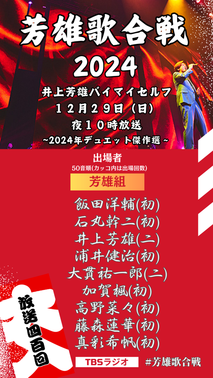 12月29日（日）『井上芳雄 by MYSELF』放送400回！年末恒例企画『芳雄歌合戦2024』！のメイン画像